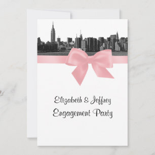 Invitation NYC Wide Skyline Etted BW Pink Engagement Party