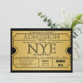 Invitation NYE Gold Black Modern Ticket Party (Debout devant)