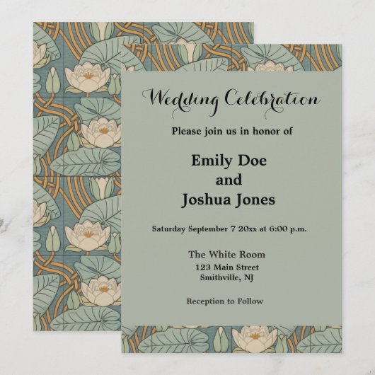 Invitation Nymphéas Art Nouveau Naturel (Devant / Derrière)