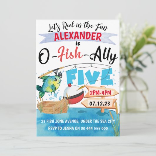 Invitation O-Fish-Ally 5 Pêche 5e anniversaire garçon (Debout devant)