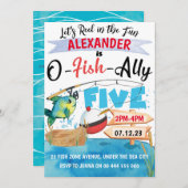 Invitation O-Fish-Ally 5 Pêche 5e anniversaire garçon (Devant / Derrière)