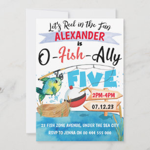 Invitation O-Fish-Ally 5 Pêche 5e anniversaire garçon