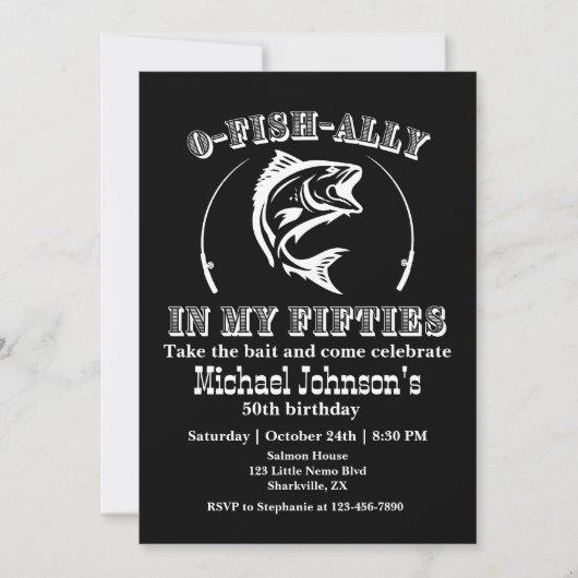 Invitation O-fish-ally dans ma cinquantaine 50e fête d'annive (Devant)