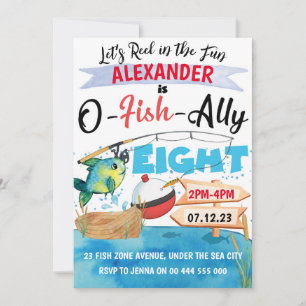 Invitation O-Fish-Ally Huit Pêche 8e anniversaire garçon