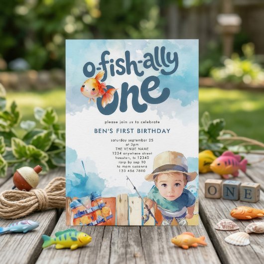 Invitation O-fish-ally One Boy Fisherman 1st Birthday