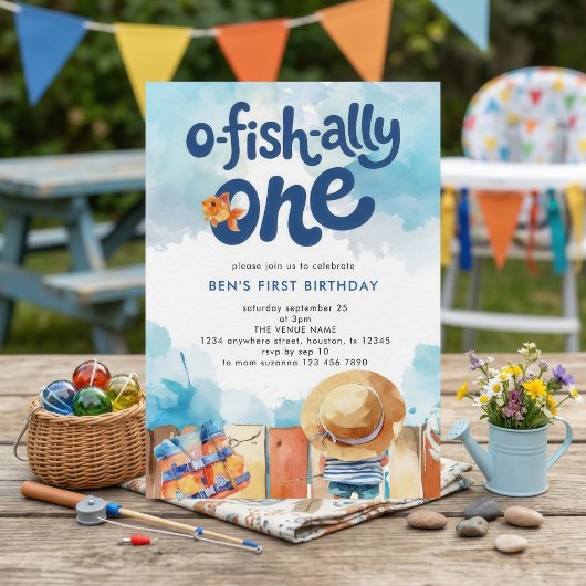 Invitation O-fish-ally One Fisherman Boy 1st Birthday