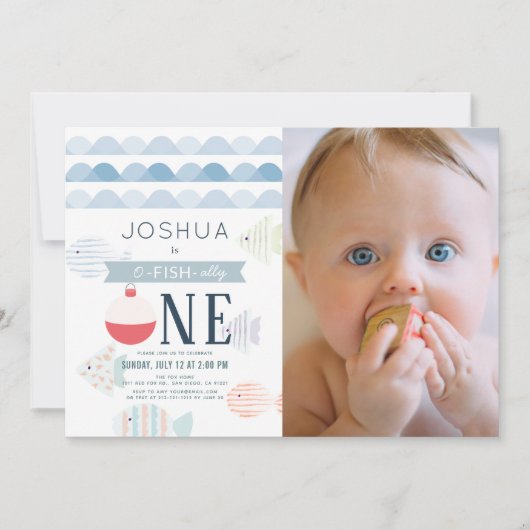 Invitation O-fish-ally One Fishing Boy 1er Birthday Photo (Devant)