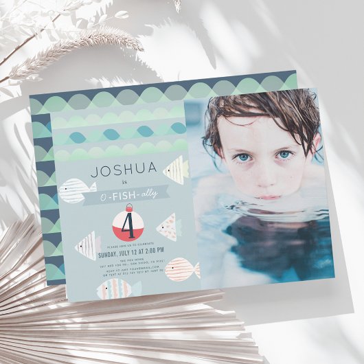 Invitation O-fish-ally One Fishing Boy Birthday Photo