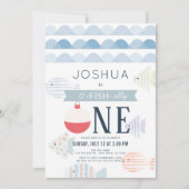 Invitation O-fish-ally One Fishing Boy Blanc 1er anniversaire (Devant)