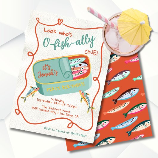 Invitation O-fish-ally One Funky Sardine Birthday Party