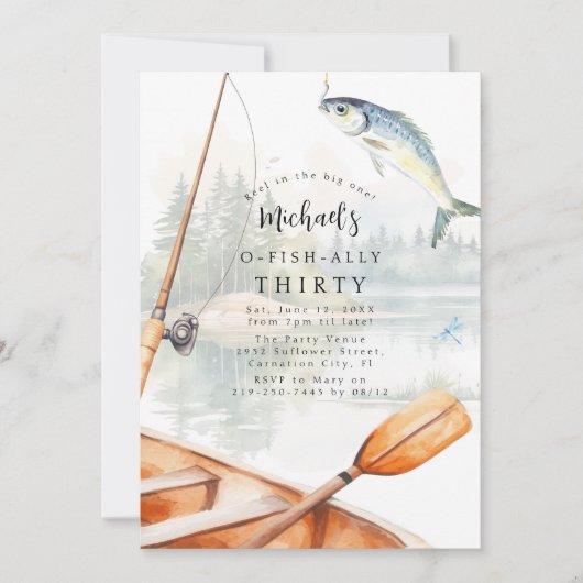 Invitation O-Fish-Ally Pêche à thème 30e anniversaire fête (Devant)