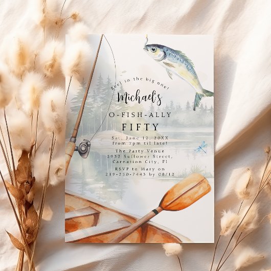 Invitation O-Fish-Ally Pêche à thème 50e anniversaire fête