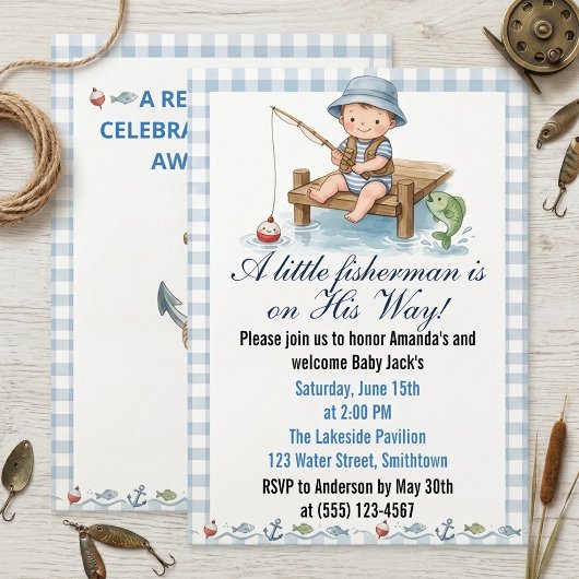 Invitation O-Fish-Ally Petit Pêcheur à l'aquarelle