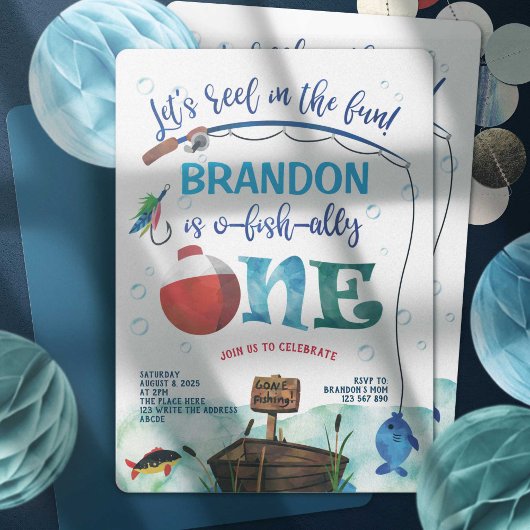 Invitation O-fish-Ally, Petit Pêcheur, Thème de pêche, 1ère