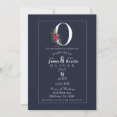 Invitation O Monogramme Dernier initial bleu Floral Mariage (Devant)