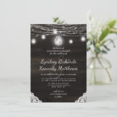 Invitation Oak Ridge Rustic Dark Wood & Mariage dentelle (Debout devant)