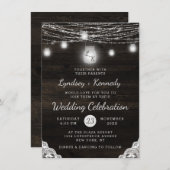 Invitation Oak Ridge Rustic Wood & Mason Jar Monogram Mariage (Devant / Derrière)