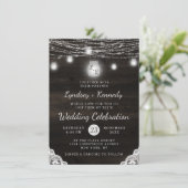 Invitation Oak Ridge Rustic Wood & Mason Jar Monogram Mariage (Debout devant)
