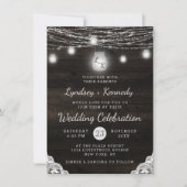 Invitation Oak Ridge Rustic Wood & Mason Jar Monogram Mariage (Devant)