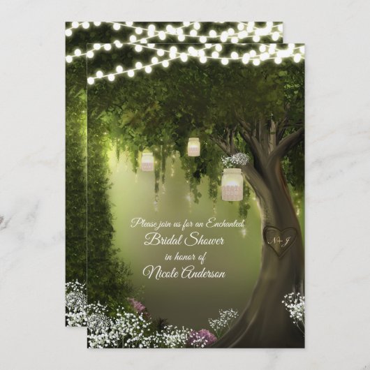 Invitation Oak Tree Rustique Enchanted Forest Garden Bride (Devant / Derrière)