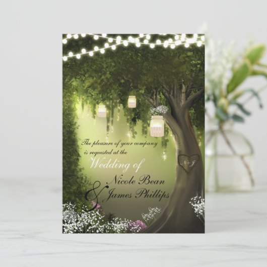 Invitation Oak Tree Rustique Enchanted Forest Garden Mariage (Debout devant)