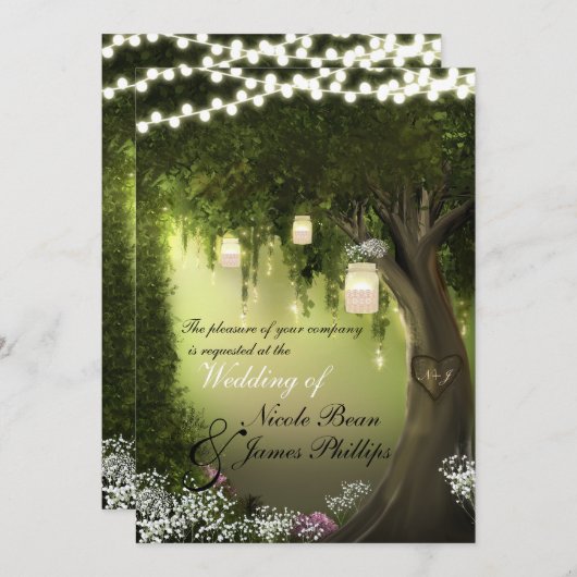 Invitation Oak Tree Rustique Enchanted Forest Garden Mariage (Devant / Derrière)
