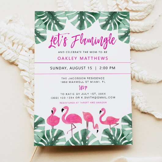 Invitation OAKLEY Flamingle Baby shower Tropical Rose
