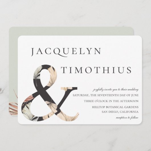 Invitation Oasis Côtière Boho-Chic Ampersand Mariage (Devant / Derrière)