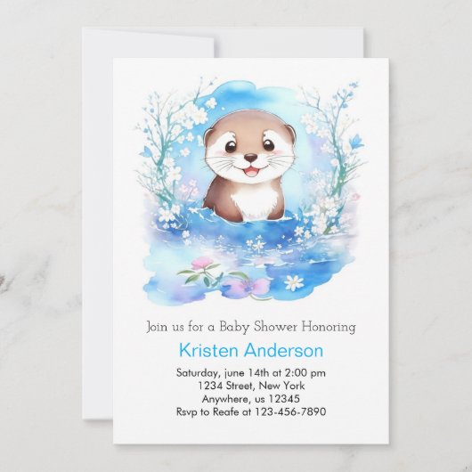 Invitation Oasis d'aquarelle de mignonne Otter Baby shower ga (Devant)