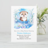 Invitation Oasis d'aquarelle de mignonne Otter Baby shower ga (Debout devant)