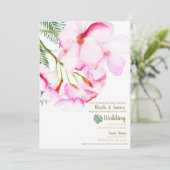 Invitation Oasis tropical vert rose Mariage floral hawaïen (Debout devant)