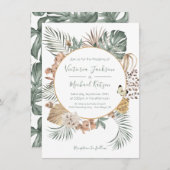 Invitation Oasis tropicale Mariage moderne Palm Wreath (Devant / Derrière)