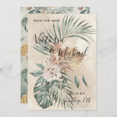 Invitation Oasis tropicale Palme moderne Enregistrer la date  (Devant / Derrière)