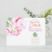 Invitation Oasis tropicale Rose Vert Hawaiien Floral Sweet 16 (Debout devant)