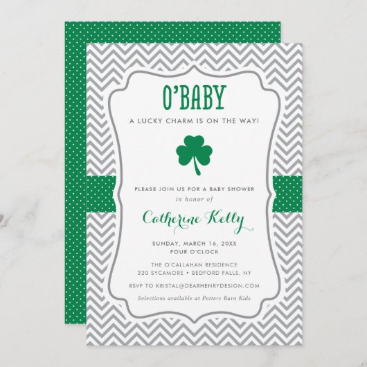 Invitation O'Baby Lucky Charm Baby shower Shamrock (Devant / Derrière)