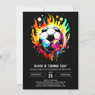 Invitation Objectif coloré Aquarelle Football Anniversaire