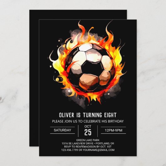 Invitation Objectif élégant Football éditable Anniversaire (Devant / Derrière)