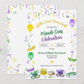 Invitation Objets Mardi Gras à l'aquarelle Fête (Devant / Derrière)