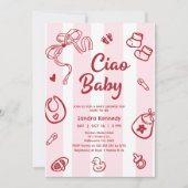 Invitation Objets pour bébé rose rouge Ciao Baby shower bébé (Devant)