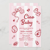 Invitation Objets pour bébé rose rouge Ciao Baby shower bébé (Devant / Derrière)