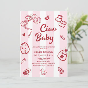 Invitation Objets pour bébé rose rouge Ciao Baby shower bébé