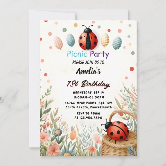 Invitation Obtenez les filles Amour Bug Pique-nique Polka Dot (Devant)