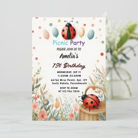 Invitation Obtenez les filles Amour Bug Pique-nique Polka Dot (Debout devant)