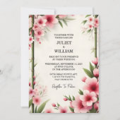 Invitation Obtenez Mariage en bambou rose Sakura cerise en fl (Devant)