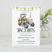 Invitation Obtenez votre tracteur 4e anniversaire garçon (Debout devant)