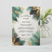 Invitation Obtenez Wreath Palm Tree Beach Vert Et Gold Mariag (Debout devant)