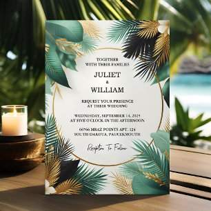 Invitation Obtenez Wreath Palm Tree Beach Vert Et Gold Mariag