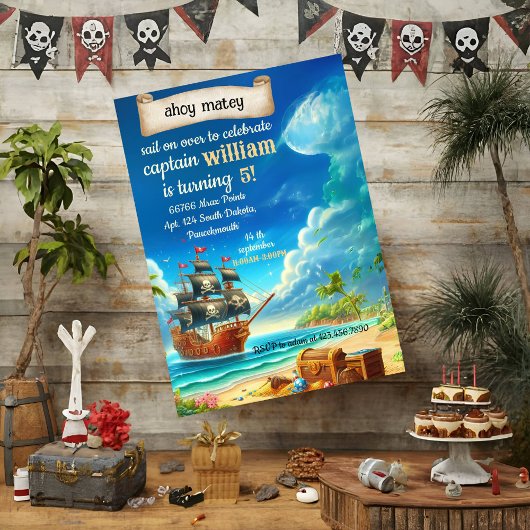 Invitation Obtenir cool mignon bateau piscine Pirate Annivers
