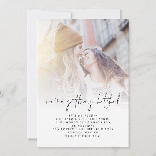 Invitation Obtenir Hitch QR Photo Overlay Mariage lesbien (Devant)