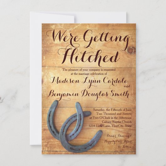 Invitation Obtenir Hitched Double Horseshoe Wedding Invite (Devant)